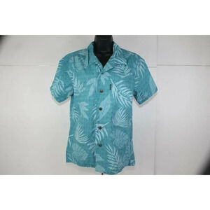 Palmwave Hawaii Cotton Floral Green Button Down Mens Shirt Size Small